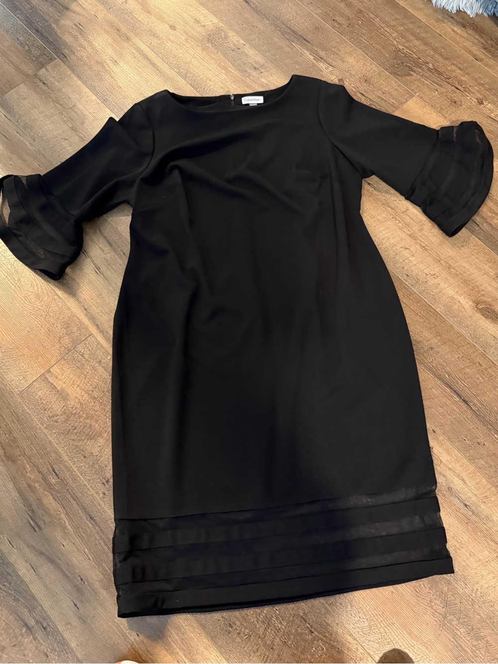 Calvin Klein Black Shift Dress with Sheer Trim